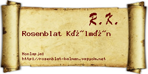 Rosenblat Kálmán névjegykártya